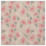 Pink flowers beige background floral pattern fabric