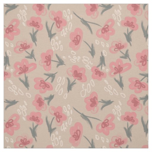 Pink flowers beige background floral pattern fabric