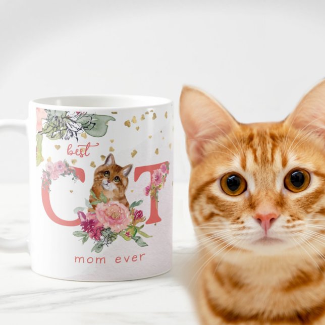 Pink Flowers Best Cat Mom Ever Coffee Mug (Creator Uploaded)