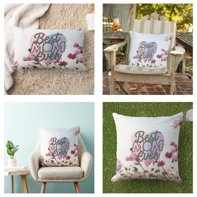 Pink Flowers Best Mom Ever Happy Mother's Day Lumbar Pillow (Pink Flowers Best Mom Ever Happy Mother's Day Pillow)