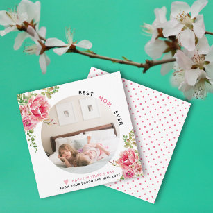 Pink flowers Best Mom Ever Mother's Day photo Holi Holiday Card