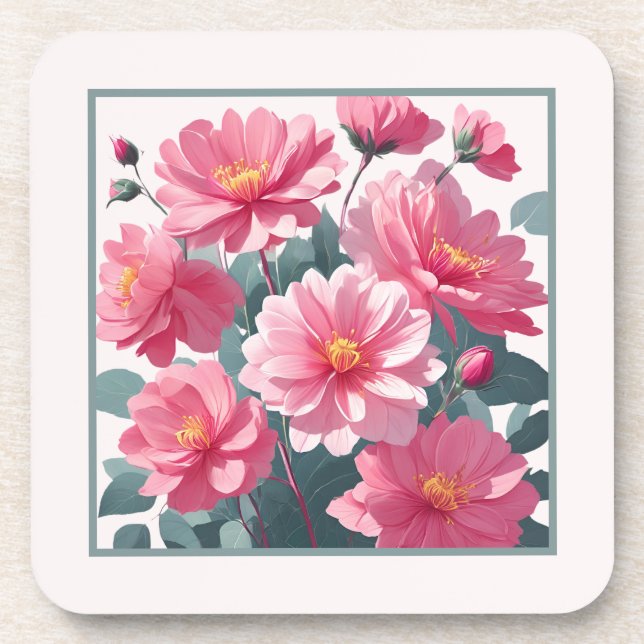 Pink Flowers Beverage Coaster (Front)