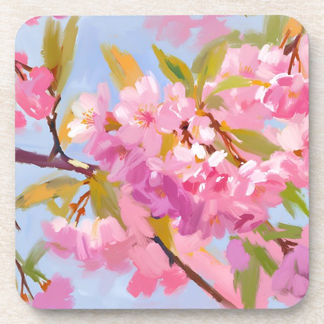 Pink Flowers Beverage Coaster (Front)
