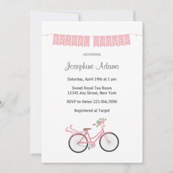 Pink Flowers Bicycle Bridal Shower Invitation by melanileestyle at Zazzle
