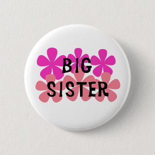 Pink Flowers Big Sister Button