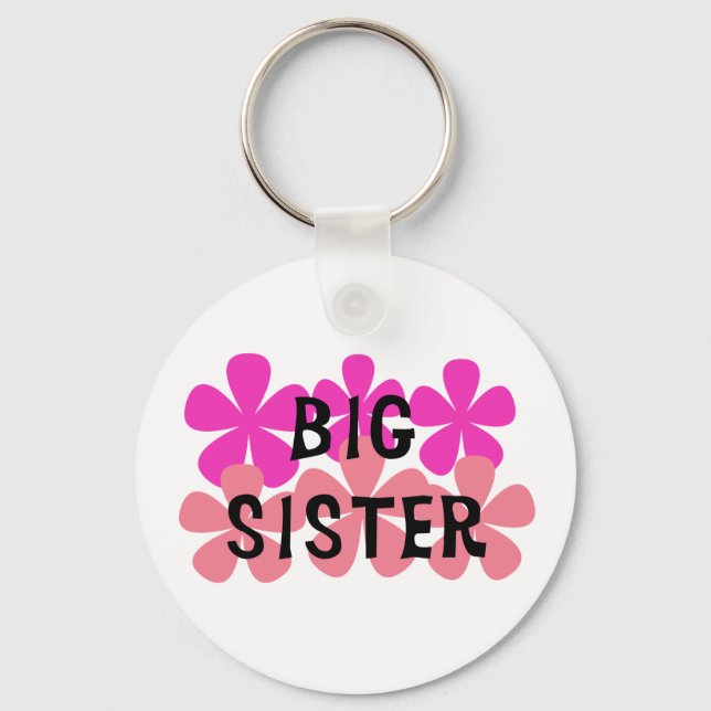 Pink Flowers Big Sister Keychain (Front)