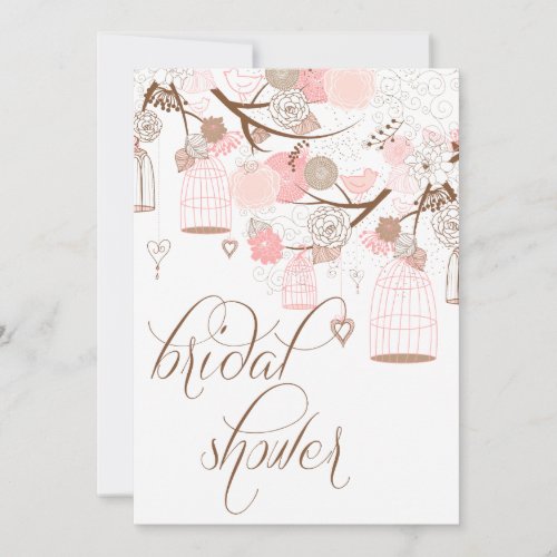 Pink Flowers &amp; Birdcages Bridal Shower Invitations