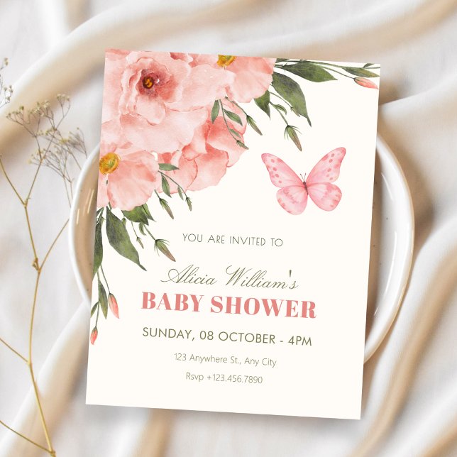 Pink flowers bloom baby shower invitation (Creator Uploaded)