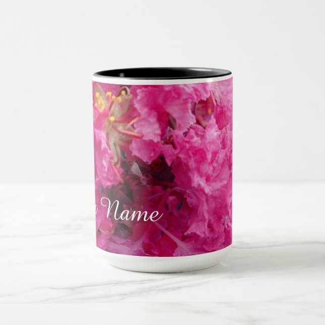 Pink Flowers Blossoms Personalized  Custom Name Mug (Center)