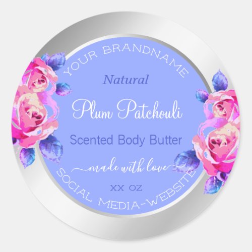 Pink Flowers Blue Silver Product Packaging Labels
