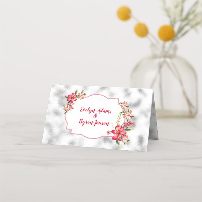 Pink Flowers Blurred Glass Place Card (Back)