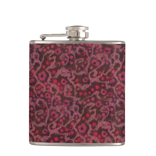 Pink Flowers, Blush Curves, fiber art felt pattern Hip Flask (Front)