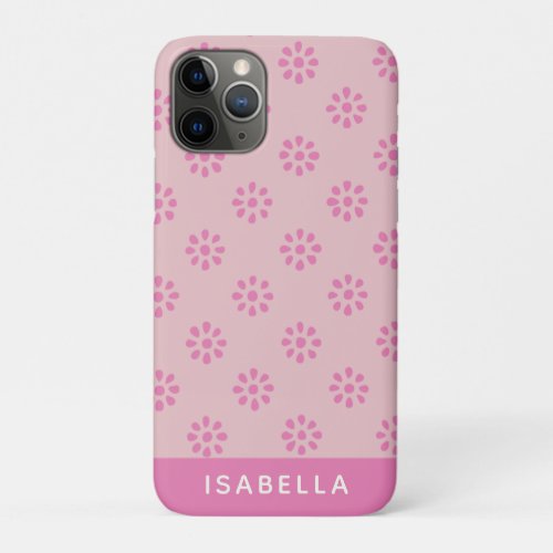 Pink Flowers Boho Aesthetic Pattern Personalized iPhone 11 Pro Case