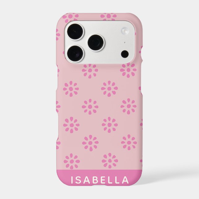 Pink Flowers Boho Aesthetic Pattern Personalized Iphone Case (Back)