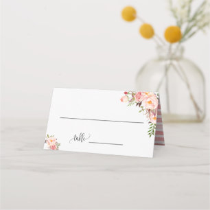 Pink Flowers Boho Chic Wedding Seating Folded Place Card
