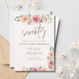 Pink Flowers Boho Elegant 70th Birthday Party Invitation