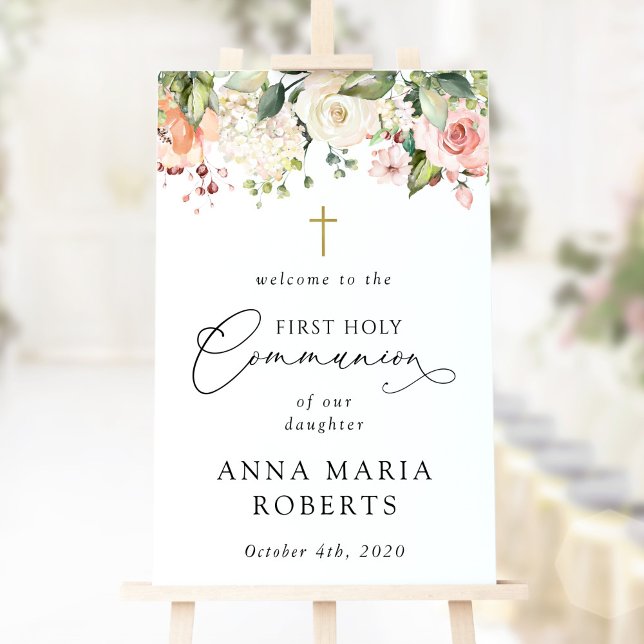 Pink Flowers, Boho, First Holy Communion Welcome Foam Board (Creator Uploaded)
