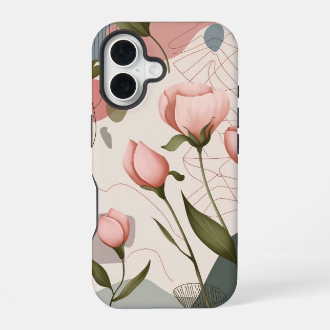 Pink Flowers, Boho Pattern iPhone Case (Back)