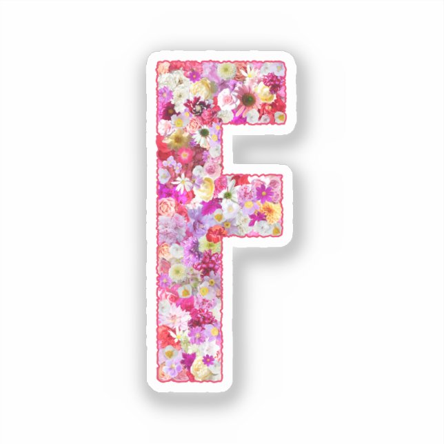 Pink Flowers Botanical Monogram Letter F For Her Sticker (Front)