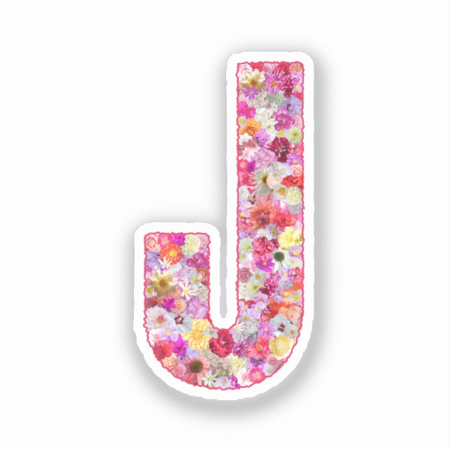 Pink Flowers Botanical Monogram Letter J For Her Sticker (Front)
