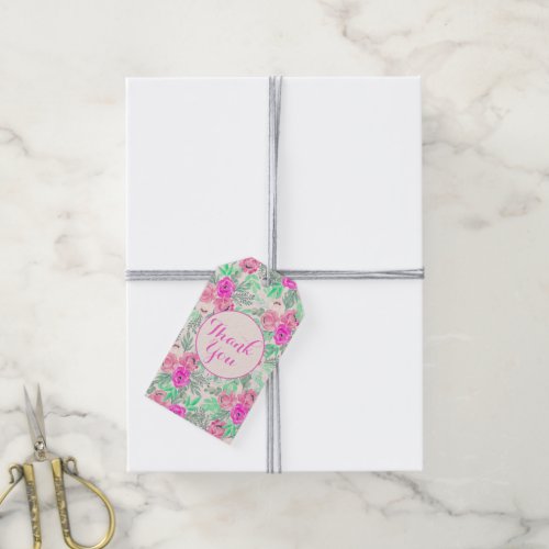 Pink Flowers Botanical Watercolor Gift Tags
