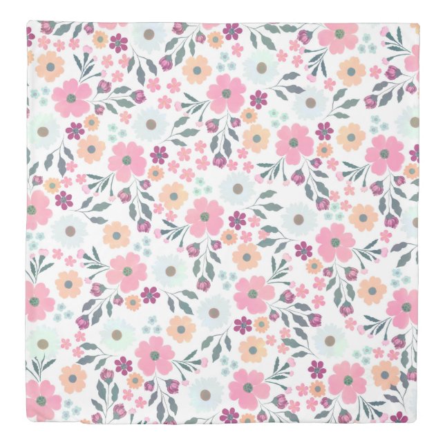 Pink flowers Botanical White Design Duvet Cover (Front)