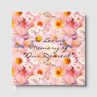 Pink Flowers Bouquet Floral Funeral Guest Book
