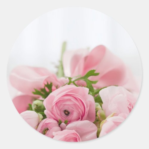 Pink Flowers Bouquet Love Wedding Romance Classic Round Sticker