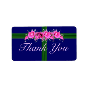 Pink Flowers Bouquet Thank You Stickers - labels