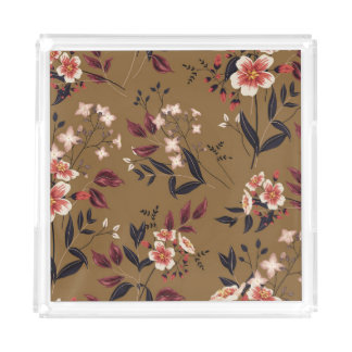 Pink flowers branch, abstract composition. acrylic tray