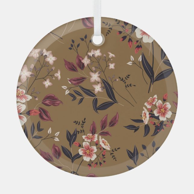 Pink flowers branch, abstract composition. glass ornament (Front)