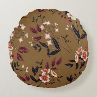 Pink flowers branch, abstract composition. round pillow