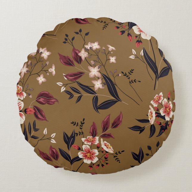 Pink flowers branch, abstract composition. round pillow (Front)