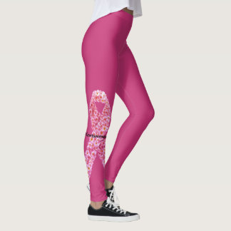 Pink Flowers Breast Cancer Support Ribbon Leggings