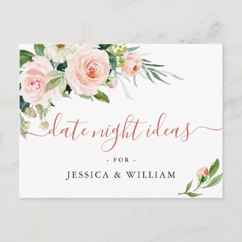 Pink Flowers Bridal Shower Date Night Idea Card