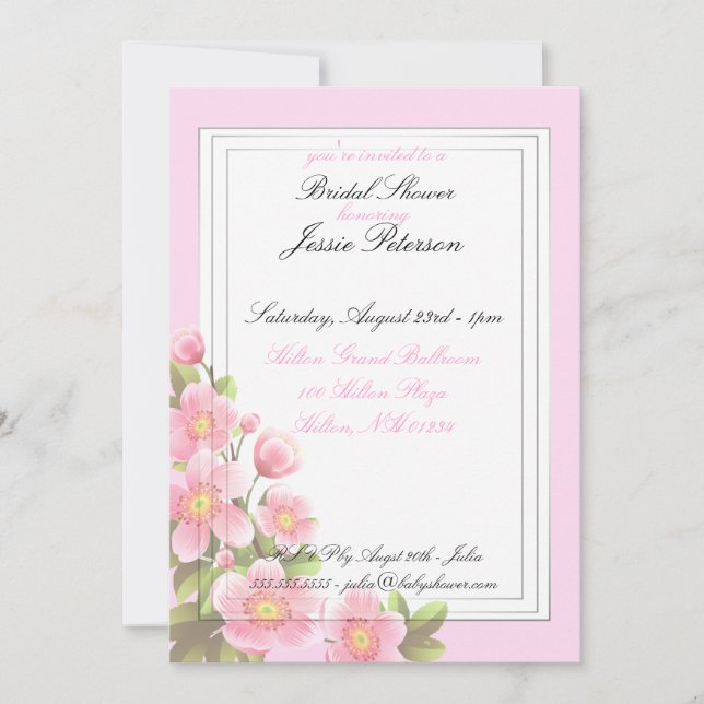 Pink Flowers Bridal Shower Invitation Cards (Front)