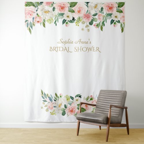 Pink Flowers Bridal Shower Photo Booth Backdrop