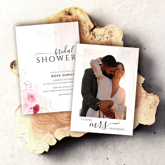 Pink Flowers Bridal Shower Photo Invitation (Creator Uploaded)