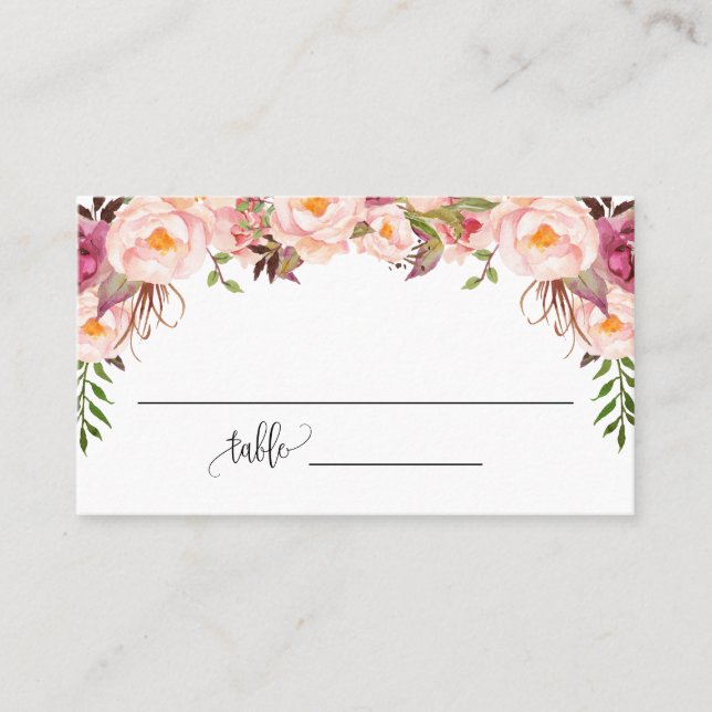 Pink  Flowers Bridal Shower Wedding Flat Place Card (Front)