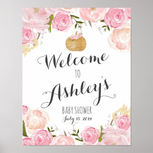 Pink flowers Bridal shower welcome sign