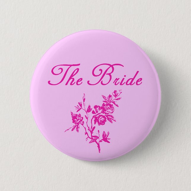 Pink Flowers Bride Products Button (Front)