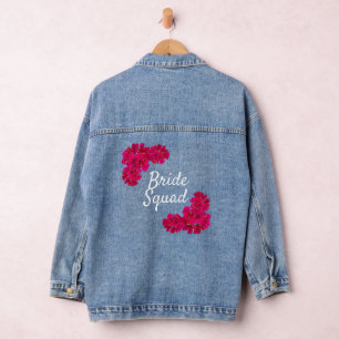 Pink Flowers Bride Squad Denim Jacket