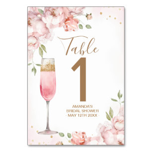 Pink Flowers Brunch & Bubbly Bridal Shower  Table Number