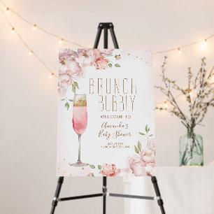 Pink Flowers Brunch & Bubbly Bridal Shower Welcome Foam Board