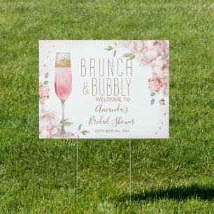 Pink Flowers Brunch & Bubbly Bridal Shower Yard Sign