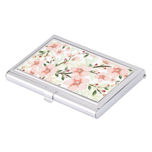 Pink flowers business card case