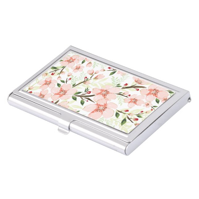 Pink flowers business card case (Front)
