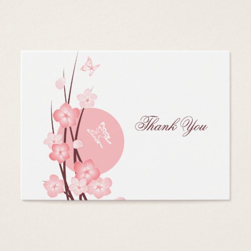 Pink Flowers Butterfly Thank You Card Business Cards