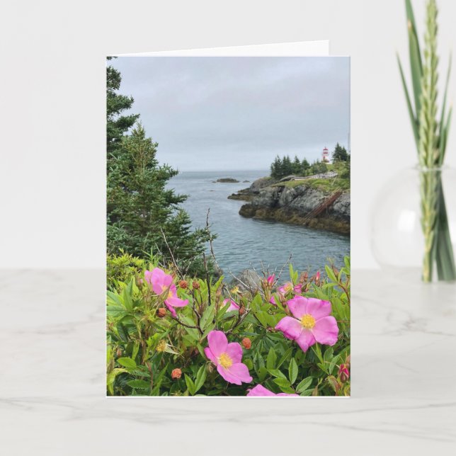 pink flowers by the sea card (blank inside)  (Front)