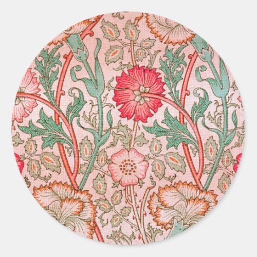 Pink flowers by William Morris  Classic Round Sticker